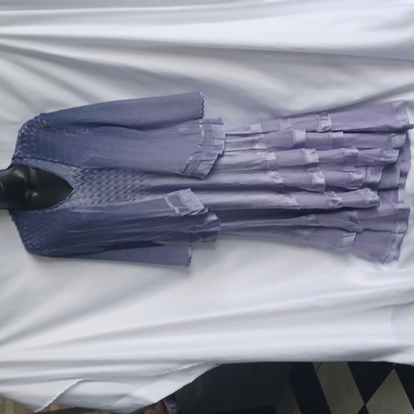 Komarov Tiered Hem Dress and Jacket, Blue To Lavender Ombre, M, 19" PTP, 48" L - Picture 6 of 9